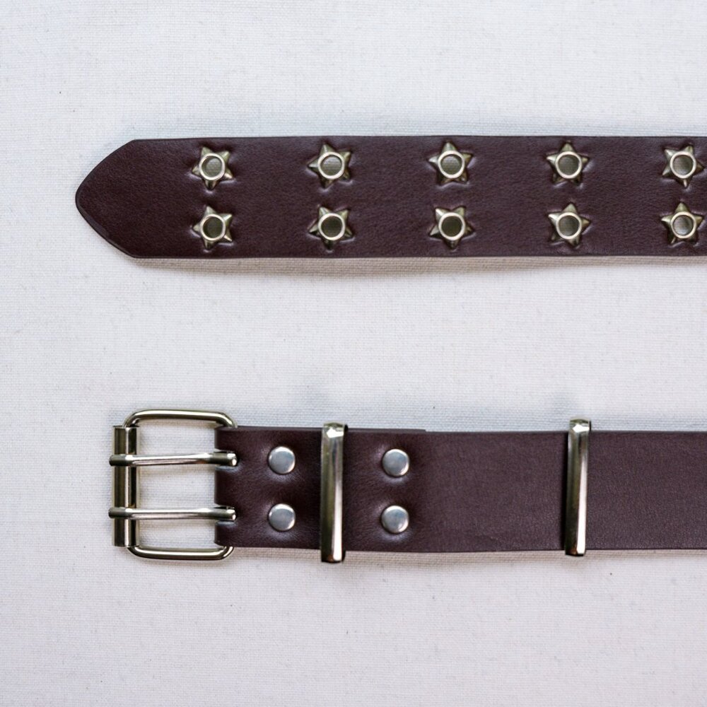 y2k star grommet brown double hole belt — punk scene emo style - Picture 3 of 9